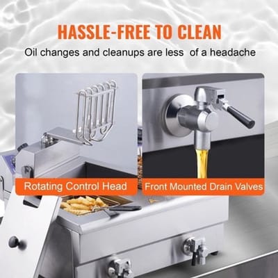 Frituurpan - Dubbele tanks - Commerciële elektrische frituurpan - Roestvrij staal - met timerfilter - 3000W - Frituurpan voor op het aanrecht voor gefrituurde kip en frietjes - Zilver