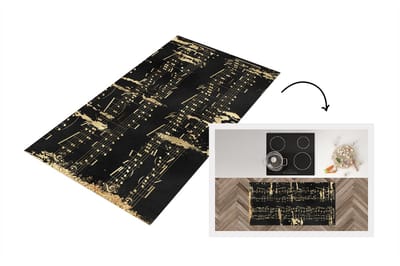 Keukenloper - Loper keuken - Muziek - Goud - Zwart - 120x60 cm - Keukenloper vinyl