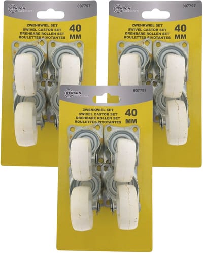 Benson Zwenkwieltjes - 12x stuks - wit - 40 mm - Transportwieltjes - Transportwielen