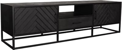TV meubel industrieel mangohout Danae zwart visgraat 180cm tv kast duurzaam mango massief hout tv-meubel