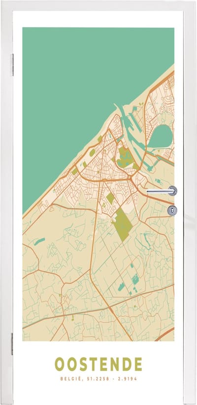 Deursticker Kaart - Plattegrond - Vintage - Stadskaart - België - 95x235 cm - Deurposter