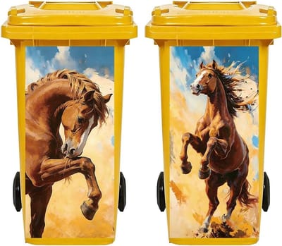 Decoratieve stickers voor vuilnisbakken met galopperende paarden - 2 stuks, 82 x 38 cm, ideaal voor tuin, oprit en binnendecoratie