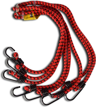 Bagagespin 80 cm Ø 10 mm - Rood met Zwarte Strepen - 8 Elastische Armen & Haken - Sterke Spinbinder voor Fiets, Motor & Auto