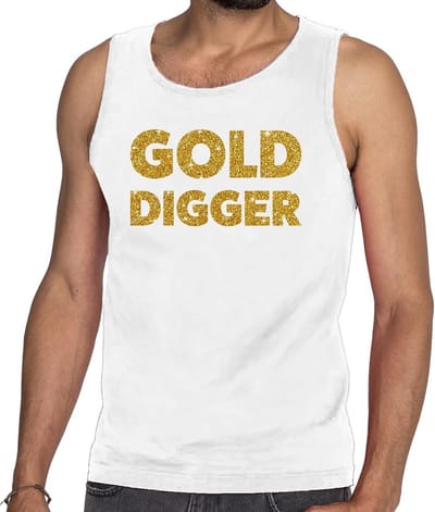 Gold Digger glitter tekst tanktop / mouwloos shirt wit heren - heren singlet Gold Digger S