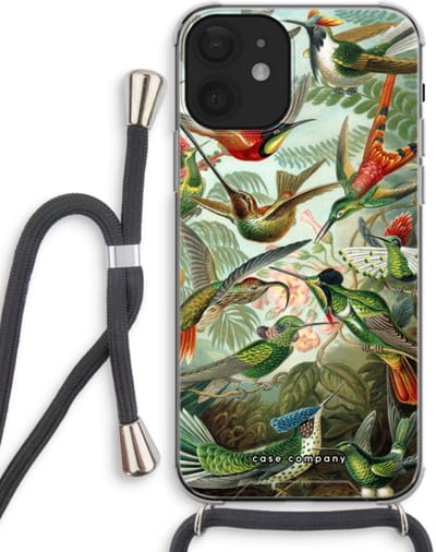 Case Company® - Hoesje met koord geschikt voor iPhone 12 mini hoesje met Koord - Haeckel Trochilidae - Telefoonhoesje met Zwart Koord - Bescherming aan alle Kanten en Over de Schermrand