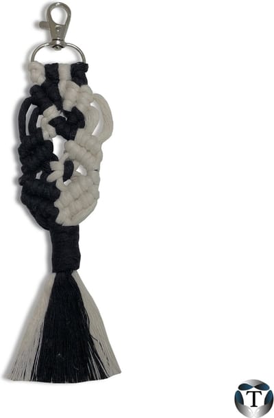Sleutelhanger | Macramé | Naturel en Zwart | Geknoopt | Sleutelhanger Macramé | Sleutelbos | Autosleutel | Tas | Hanger | Handgemaakt | 100% Katoen | Cadeau Idee | Diverse Kleuren | TheOldOmen |