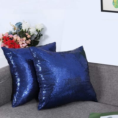 Set van 2 Decoratieve Pailletten Kussenslopen Marineblauw 45x45 cm voor Bank en Sofa