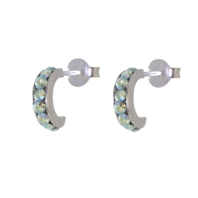 Behave – Oorbellen – 925 Sterling Zilveren Kleine Oorring met licht Groene Kristal steentjes