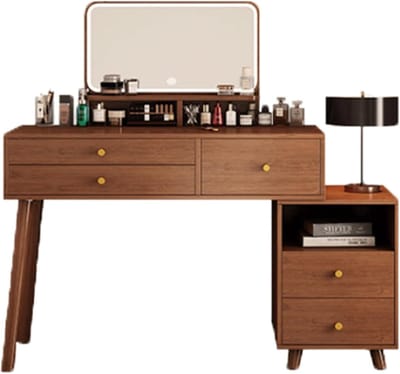 Kaptafel met spiegel - Make-up tafel - Slaapkamer inrichting - Telescopisch ontwerp - Opvouwbaar - Walnoot