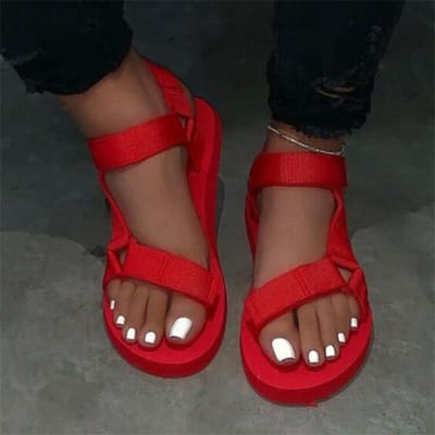 Casual Dames Sandalen met Open Teen Anti-Slip Zwarte Klittenband Platform Sandalen Schoenen Vrouw Zomer Strand Schoenen Nieuw 43 red