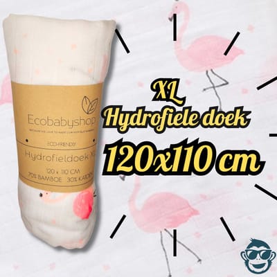 BoefieBoef XL Hydrofiele Doek 120x110cm - Zachte Bamboe Swaddle, Inbakerdoek, Mousseline Doek voor Baby's en Newborns 0 tot 12 maanden - Flamingo Wit - Dubbellaags, Ademend en Absorberend - Kerst en KraamCadeau - - Duurzaam - Babydeken - Roze Klein