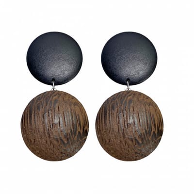 Clip Oorbellen- Hout- Bruin zwart- geen gaatje- Charme Bijoux