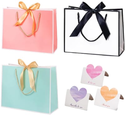 Dailygoods- Cadeauzakjes 3 stuks - Papieren Zakjes - Geschenktas - Handgrepen - 19 x 15 x 7 cm - Inclusief kaarten - Geschenkzakjes