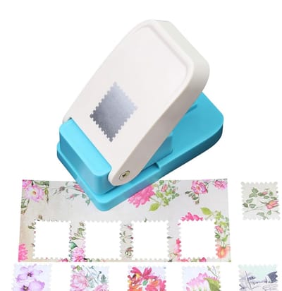 1 Vierkante perforator - 13×18×4,8 cm - Multifunctioneel ergonomisch ontwerp - Stempelvormige snijder - Geschikt voor handwerkprojecten, enveloppen, etiketten, verzendverpakkingen, thuisonderwijs en klaslokalen - Blauw en wit