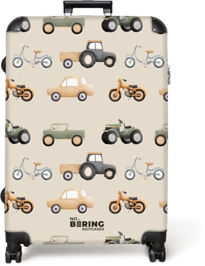 NoBoringSuitcases.com® - Koffer groot - Reiskoffer lichtgewicht - Retro voertuigen patroon - Rolkoffer met 4 wielen - Grote trolley XL - 98 liter bagage