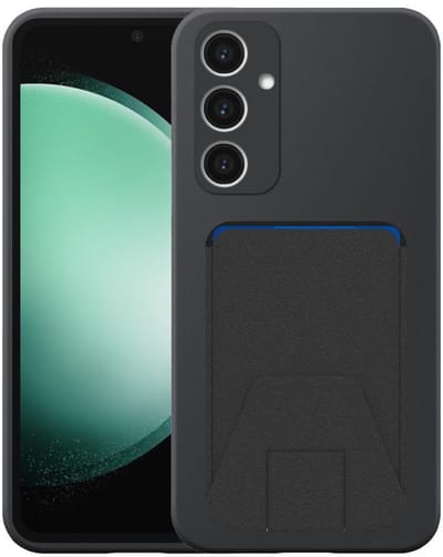 Geschikt voor Samsung Galaxy S23 FE Telefoonhoesje met Verstelbare Leren Pasjeshouder - Flexible Back Cover Case Siliconen TPU with Adjustable Leather Cardslot - Zwart - Smartphonica geschikt voor Samsung Galaxy S23 FE