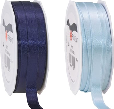 Glorex hobby - Satijn cadeau inpak deco sierlint - 2 tinten blauw - 25 meter x 1 cm