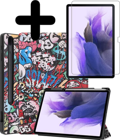 Hoes - Geschikt voor Samsung Galaxy Tab S7 FE - Met Screenprotector - Trifold Bookcase - Hard Cover Case - Met Uitsparing Geschikt voor S Pen - Hardcover Book - Tablet Hoesje - Graffity