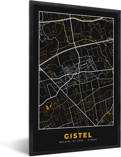 Fotolijst incl. Poster - Gistel - Plattegrond - Kaart - Goud - Stadskaart - 40x60 cm - Posterlijst