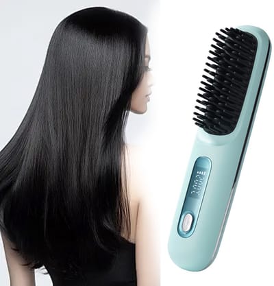 Draadloze stijltang, USB-oplaadbare mini-stijltang en krultang van 35 W, stijltang met negatieve ionen en warmtefunctie, 3 temperatuurstanden - blauw