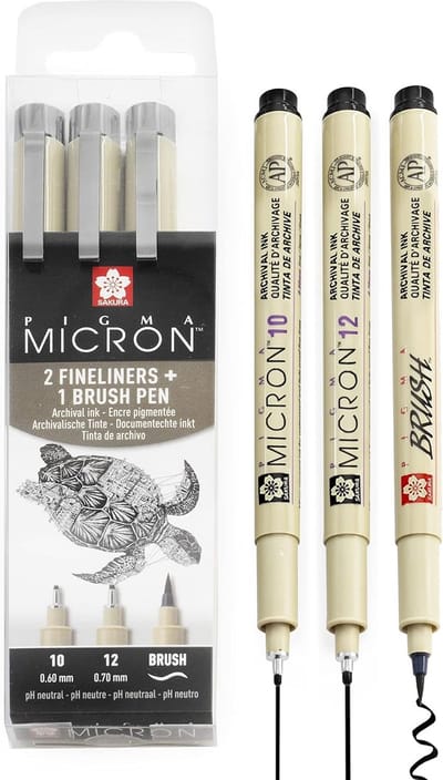 SnelShoppen - Pigma Micron Fineliner Pen Set van 3 - Zwarte Inkt - Waterdicht en Vervagingsbestendig - Ideaal voor Illustraties, Dagboeken en Creatiev