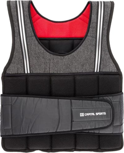 Capital Sports Vestpro 10 Gewichtsweste , fitness Weste , Weightvest , 10 kg , 23 herausnehmbare Gewichte , Nylongurte met Klettverschlüssen , individuelle Körperanpassung , schwarz – geschikt voor thuisfitness en sportschoolgebruik, duurzame constru