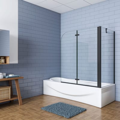 Aica luxe badscherm zwart mat 2 delig inklapbaar 100x65x140cm badwand 6mm easyclean glas