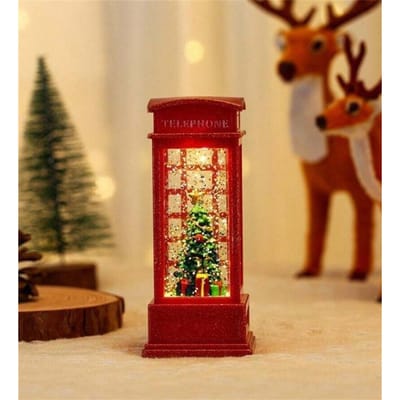 Kerst Rood Telefooncel Decoratie Boom Sneeuwpop Kerstman Figuur Lantaarn Lamp Gloeiende Ornamenten Cadeau voor Thuis Feest Decor brown