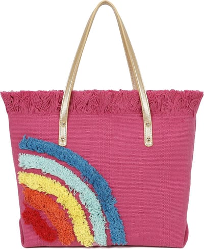 Ines Delaure - Strandtas/shopper/weekendtas - rainbow - met ritssluiting - fuchsia