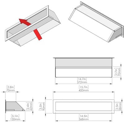 Lineair Ventilatierooster Zwart 40x9 cm - Metaal, Poedercoat, Perfect voor Wand en Plafondmontage