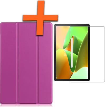 Hoesje - Geschikt voor Lenovo Tab M10 Plus (3e / 3rd Generatie) - Met Screenprotector - Trifold Bookcase - Hard Cover - Hardcover Book Case - Tablet Hoes - Paars
