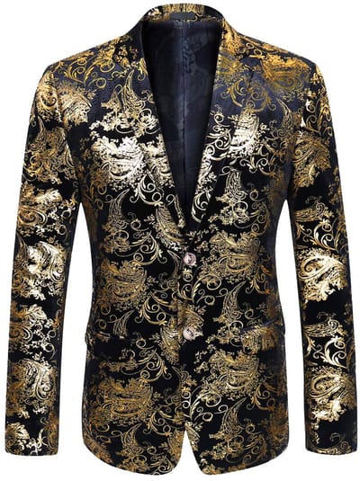 ALLTHEMEN Heren Colbert met Gouden Opdruk - Geborduurde Knopen - XS
