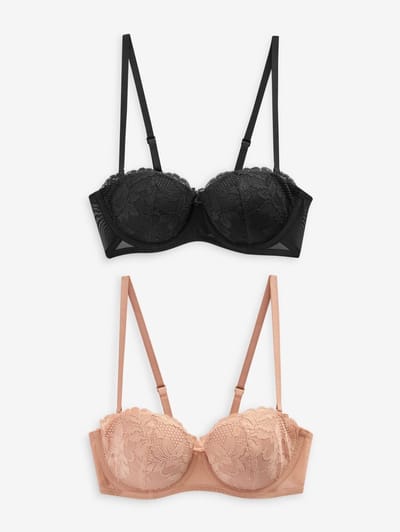 Next - Dames - Set van 2 verstelbare strapless A-E beha's met kant en lichte vulling - Zwart
