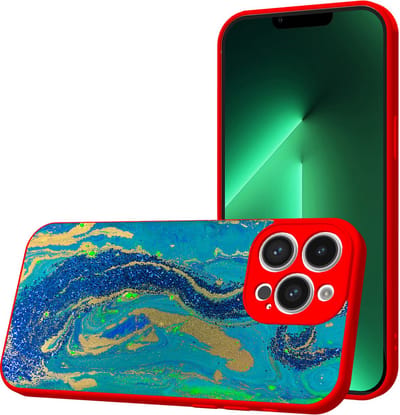 Smartphonica Telefoonhoesje Geschikt voor iPhone 13 Pro met Blauw Goud Marmer opdruk - TPU Back Cover Case Blue Gold Marble Design - Rood geschikt voor iPhone 13 Pro
