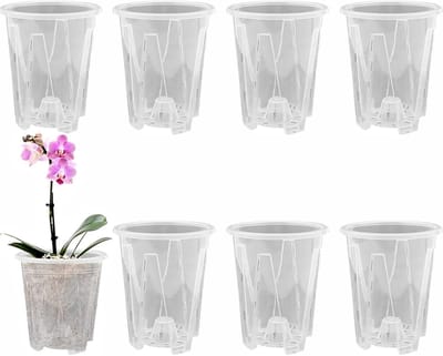 Set van 8 Doorzichtige Orchidee Potten met Afvoergaten voor Planten, Zaaien en Tuinieren in Huis en Buiten