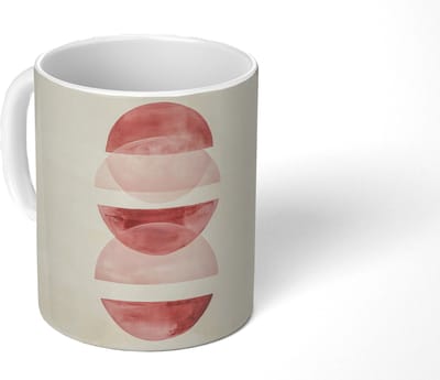 Mok - Koffiemok - Minimalistisch - Cirkels - Roze - Mokken - 350 ML - Beker - Koffiemokken - Theemok