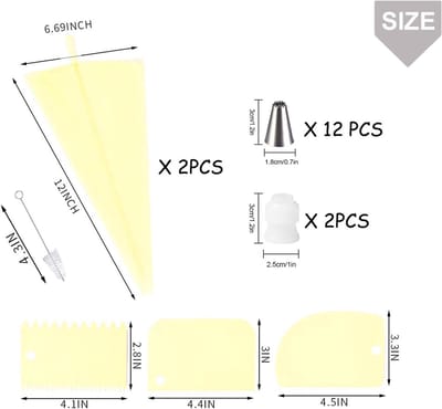 SnelShoppen - Pastry Bag Set met 20 Wegwerp Spuitzakken, 2 Siliconen Spuitzakken, 10 RVS Spuitmondjes, Cake Decoratie Accessoires voor Feestelijke Taa