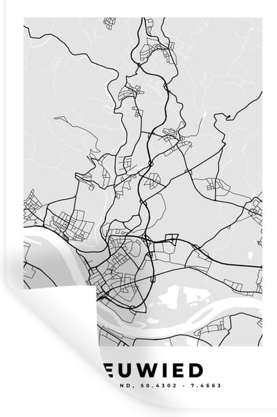Muurstickers - Sticker Folie - Neuwied - Kaart - Stadskaart - Plattegrond - Duitsland - 20x30 cm - Plakfolie - Muurstickers Kinderkamer - Zelfklevend Behang - Zelfklevend behangpapier - Stickerfolie