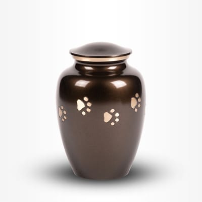 Dieren Urn Hond Kat Middel 2 liter Bruin Goudkleurig Pootjes - Dieren Urn voor As Crematie - Urn Hond - Urn Kat