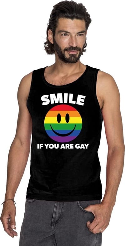 Smile if you are gay emoticon tanktop/ singlet shirt zwart heren - LGBT/ Gay pride shirts S