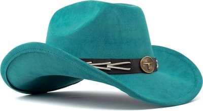 KIMU® Cowboyhoed Turquoise Gevlochten Band - Verstelbaar t/m Maat 59 - Cowboy Western Hoed Dames Heren - Cowgirl Blauw Groen Yellowstone Festival