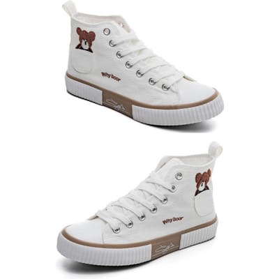 Chaussures montantes Bear Chaussures en toile à lacets Chaussures de planche Chaussures vulcanisées Chaussures pour femmes de grande taille 39 blanc