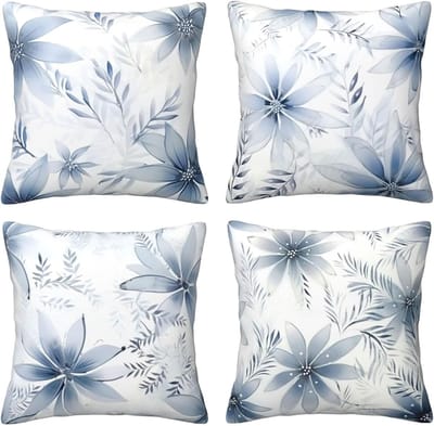 Kussenhoezen, 65 x 65 cm, blauwe bloemen, 4 stuks, vierkant, fluweel, zacht en ademend, decoratieve kussenhoes met verborgen ritssluiting, voor slaapkamer en woonkamer, bank, E8162