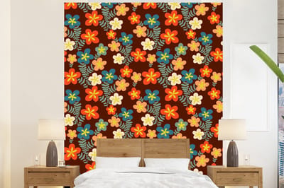 Behang - Fotobehang Retro - Patronen - Bloemen - Jaren 70 - Breedte 225 cm x hoogte 280 cm