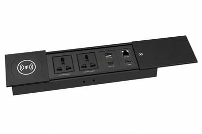 ITRONIQ Inbouw Tafelstopcontact Met Draadloze Oplader - 2 Stopcontacten - USB-C - HDMI - Netwerkpoort - Bureau Power Hub - Zwart
