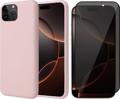 Hoesje geschikt voor iPhone 16 Pro - Privacy Screenprotector Volledig Dekkend Glas - Matte Case Roze met Fluweelzachte Binnenzijde