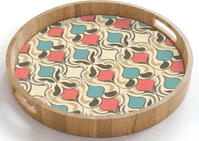 Dienblad rond 40x40 cm - Schootdienblad hout - Barok - Retro - Kleurrijk - Borrelplank rechthoek - Plateau houten dienbladen