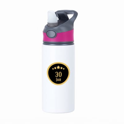 Hacebo® - 30 jaar waterfles met rietje roze - iemand die 30 jaar is geworden of 30 jaar lang een relatie hebben of getrouwd zijn - verjaardagscadeau - verjaardag - cadeau - kado - geschenk - gift - relatie - trouwdag - water fles - 650ML