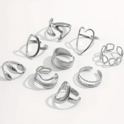 Zilverkleurige statement ring set dames 9 delige verstelbare open ringen geometrische hart ring golvende ring minimalistische vingerringen sieraden set