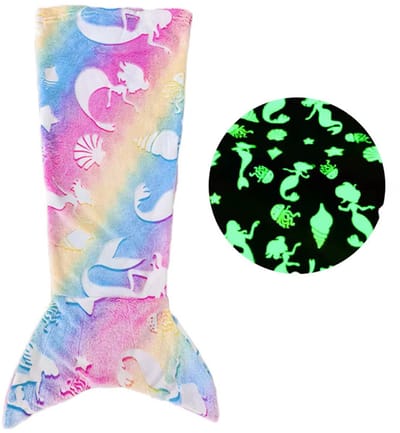 Zeemeerminnen Staart Deken Plaid - Glow in The Dark - 2-6 jaar - Regenboog